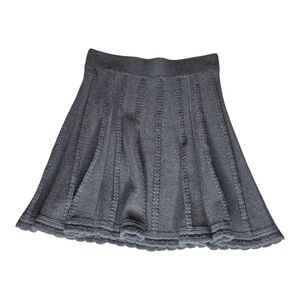 Cabi Gray Knit Flared A-Line Skirt Small | Scallop Hem Cotton Sweater Skirt